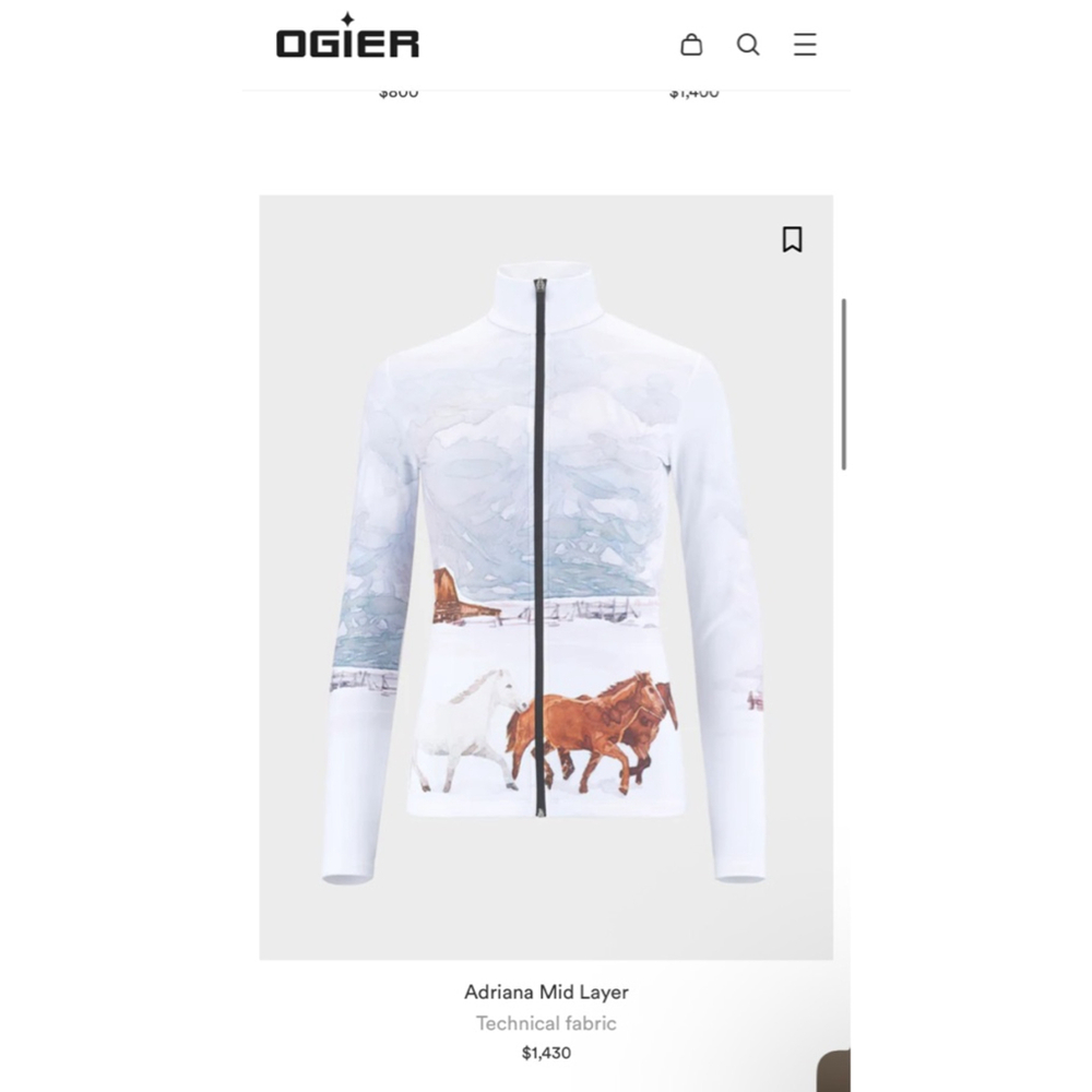 New OGIER Adriana Mid Layer Ski Jacket S White Brown Horse Winter Scene